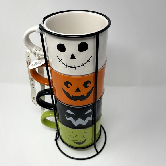 Rae Dunn Halloween Spooky Treats Boo Wicked Mug Set w/ Metal Stand NWT - Picture 3 of 4